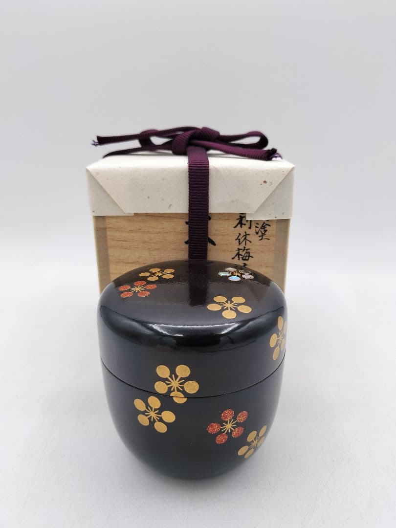 Rikyu-ume Maki-e Large Tea Caddy by Sakashita Yuho — Yamanaka Lacquer, Signed Box, New Unused