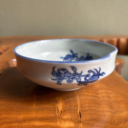 Tezuka Shodo — Ko-sometsuke Crab Chawan, Celadon, Tomobako