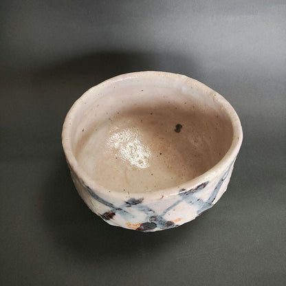 Ando Minoru E-Shino Tea Bowl - Iron Lattice Motif Mino Chawan with Box
