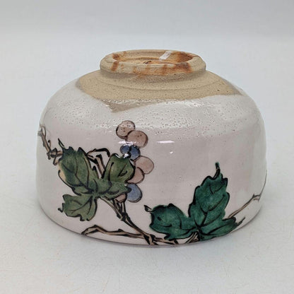 Iro-e Grape Vine Tea Bowl by Rikiishi Shunji — Polychrome Mashiko Chawan
