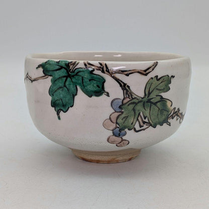 Iro-e Grape Vine Tea Bowl by Rikiishi Shunji — Polychrome Mashiko Chawan