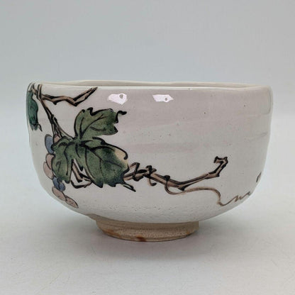 Iro-e Grape Vine Tea Bowl by Rikiishi Shunji — Polychrome Mashiko Chawan