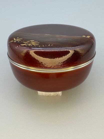 Haruno Kogo Incense Container by Okamoto Shisendo | Kyoto Tame-nuri Lacquer, Gold-Silver Maki-e Spring Field, Nashiji Interior, Tomobako