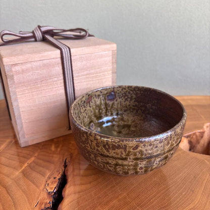 Japanese Ash Glaze Matcha Bowl Chawan - Wabi Sabi Brown Mottled Pottery