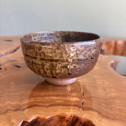 Japanese Ash Glaze Matcha Bowl Chawan - Wabi Sabi Brown Mottled Pottery