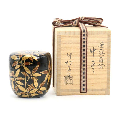Naka-Natsume by Nakamura Soetsu — Sasa-Tsuyu Bamboo Dew Maki-e, Black Lacquer, Tomobako