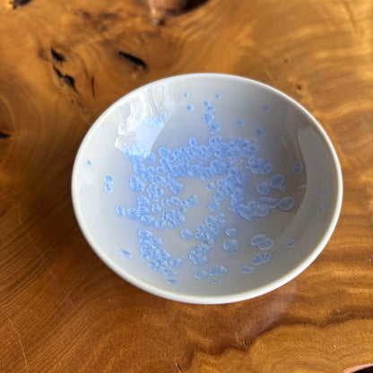 Imari Ando-gama Guinomi Sake Cup with Original Box — Crystalline Blue Glaze, Unused