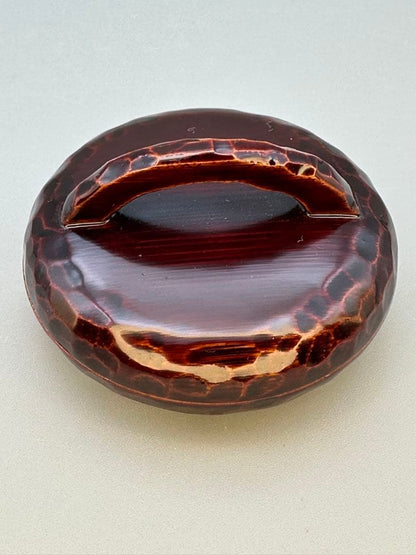 Kyoto Lacquer Kogo Incense Container by Suzuki Kounyu - Hajiki Chestnut Form with Gold Maki-e Leaf Tray - Signed Tomobako Tea Ceremony Tool