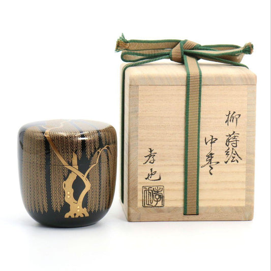 Willow Maki-e Lacquer Tea Caddy (Natsume) by Nakamura Takaya, Kaga