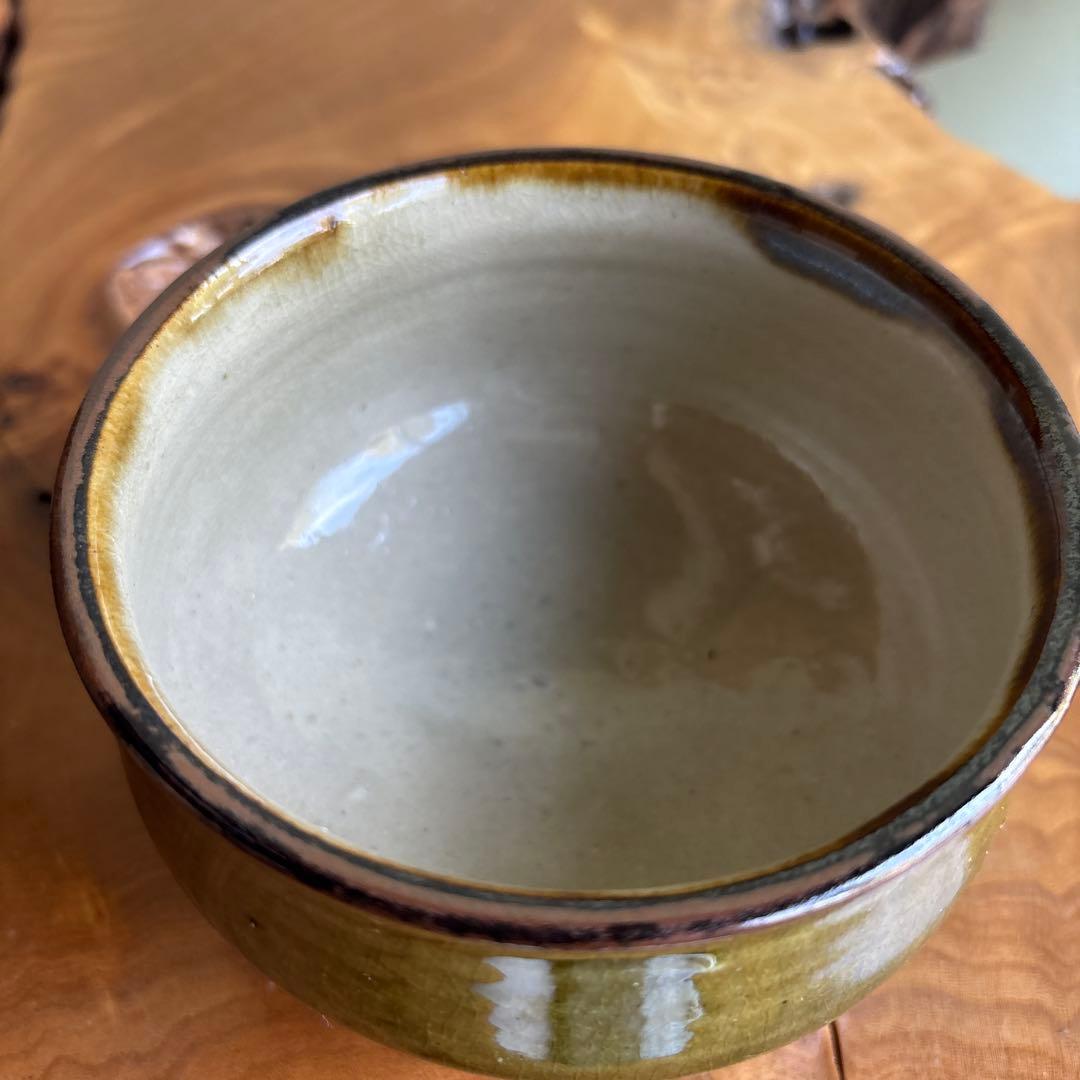 Olive Green Glaze Matcha Bowl by Saburo with Signed Wooden Box | Japanese Tea Ceremony Chawan