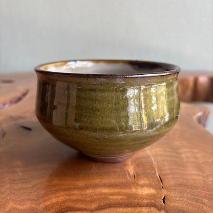 Olive Green Glaze Matcha Bowl by Saburo with Signed Wooden Box | Japanese Tea Ceremony Chawan