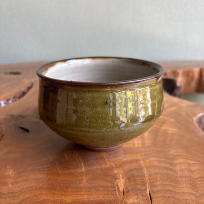Olive Green Glaze Matcha Bowl by Saburo with Signed Wooden Box | Japanese Tea Ceremony Chawan