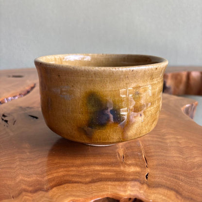Kiseto Matcha Bowl by Tsukimura Masahiko — Mino Amber Glaze, Tanpan Spot, Signed Wooden Box