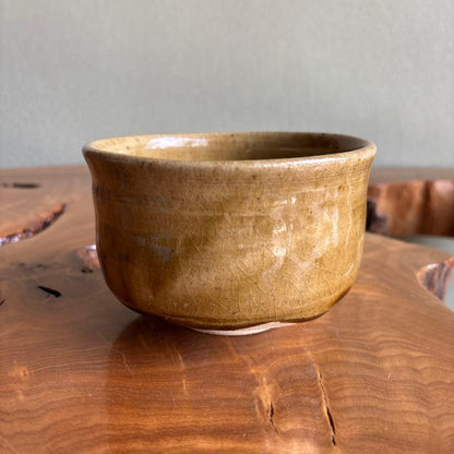 Kiseto Matcha Bowl by Tsukimura Masahiko — Mino Amber Glaze, Tanpan Spot, Signed Wooden Box