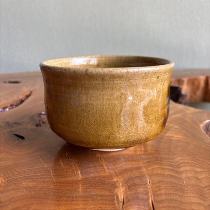 Kiseto Matcha Bowl by Tsukimura Masahiko — Mino Amber Glaze, Tanpan Spot, Signed Wooden Box