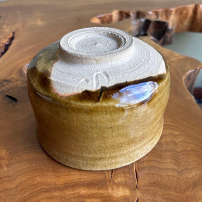Kiseto Matcha Bowl by Tsukimura Masahiko — Mino Amber Glaze, Tanpan Spot, Signed Wooden Box