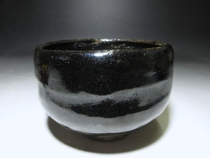 Kuro Raku Chawan Black Tea Bowl by Raku Ryonyu IX with Tannyu X Hakogaki, Antique Kiri Box, Edo Period Japanese Tea Ceremony Ware