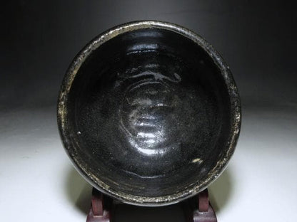 Kuro Raku Chawan Black Tea Bowl by Raku Ryonyu IX with Tannyu X Hakogaki, Antique Kiri Box, Edo Period Japanese Tea Ceremony Ware