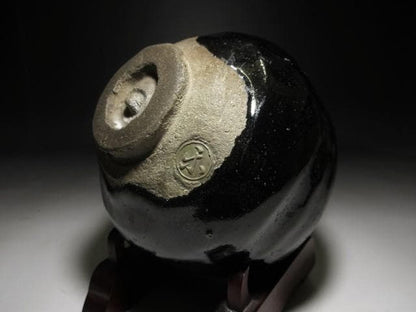 Kuro Raku Chawan Black Tea Bowl by Raku Ryonyu IX with Tannyu X Hakogaki, Antique Kiri Box, Edo Period Japanese Tea Ceremony Ware