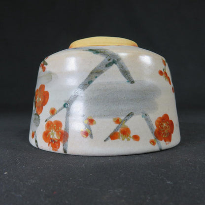 Iro-e Red Plum Blossom Chawan Tea Bowl by Kokuryo Toshihito