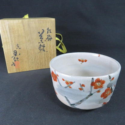 Iro-e Red Plum Blossom Chawan Tea Bowl by Kokuryo Toshihito
