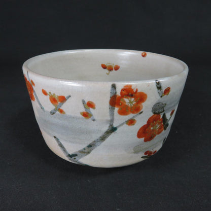 Iro-e Red Plum Blossom Chawan Tea Bowl by Kokuryo Toshihito