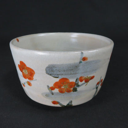 Iro-e Red Plum Blossom Chawan Tea Bowl by Kokuryo Toshihito