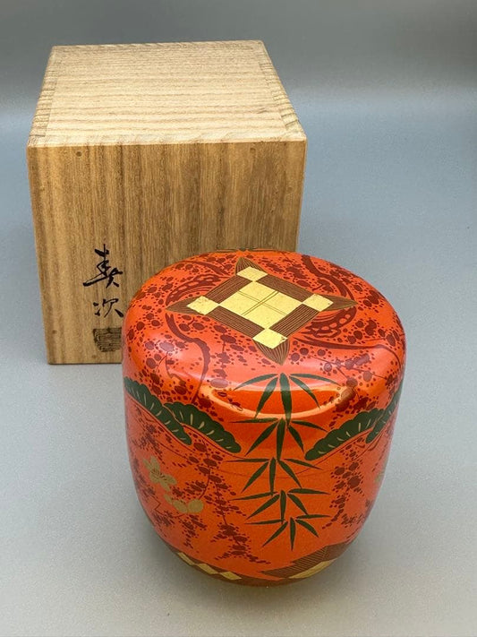 Color Lacquer Natsume by Kanamori Haruji – Japanese Tea Caddy – Makie Art – Japan