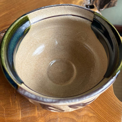 Oribe Chawan — Higashiyama, Iron Brush Grass Motif, Tomobako | Japanese Tea Bowl