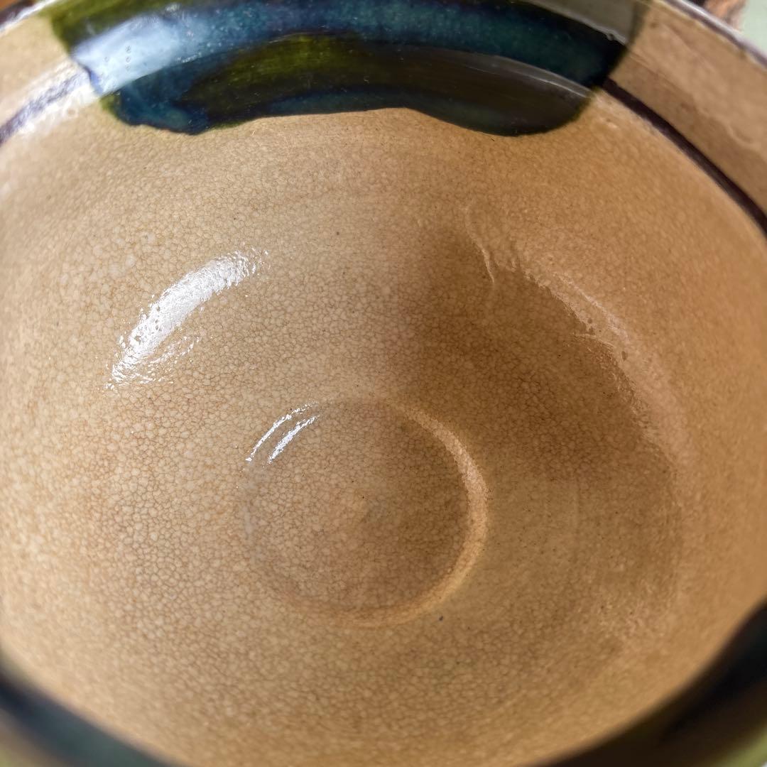 Oribe Chawan — Higashiyama, Iron Brush Grass Motif, Tomobako | Japanese Tea Bowl