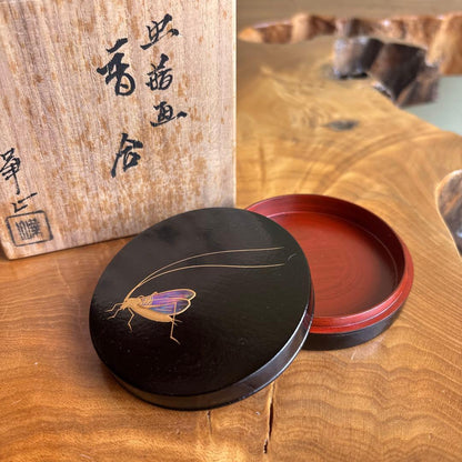 Antique Mushi Maki-e Raden Lacquer Kogō — Cricket Insect Inlay Incense Box