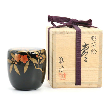Sakashita Yuho — Peach Blossom Maki-e Natsume | Japanese Lacquer Tea Caddy