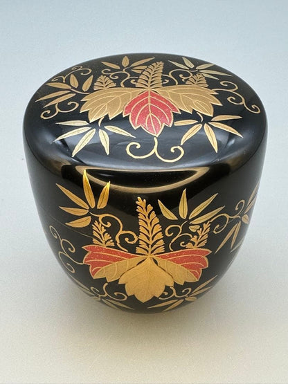 Sano Nagahiro | Natsume Tea Caddy | Kiri-zasa Maki-e | Paulownia Bamboo Grass | Iro-maki-e | Signed Box