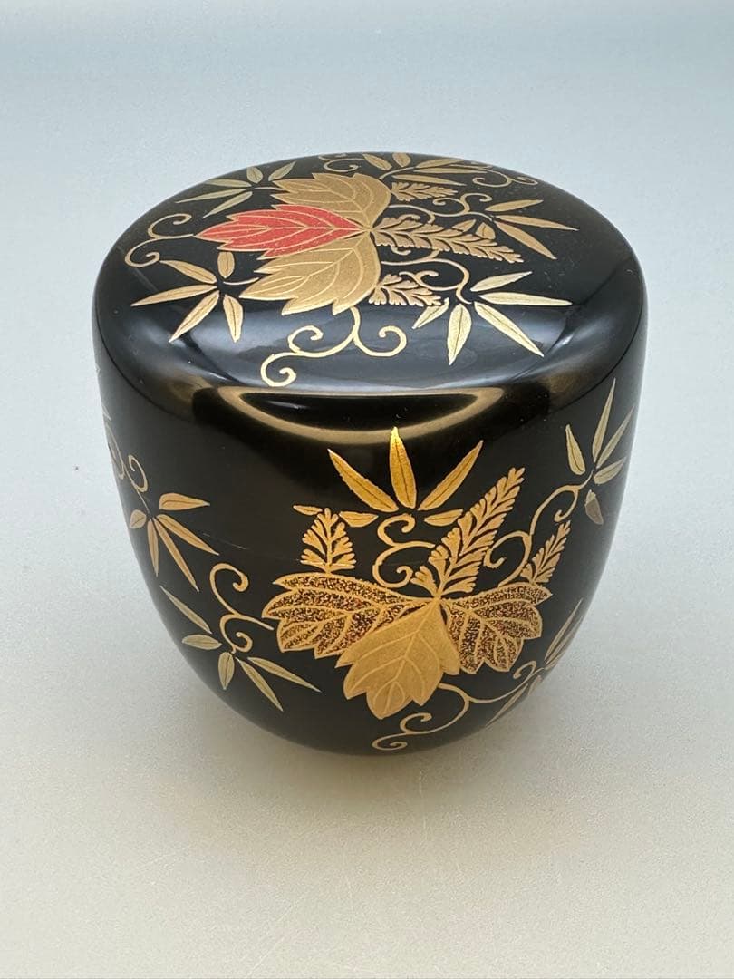 Sano Nagahiro | Natsume Tea Caddy | Kiri-zasa Maki-e | Paulownia Bamboo Grass | Iro-maki-e | Signed Box