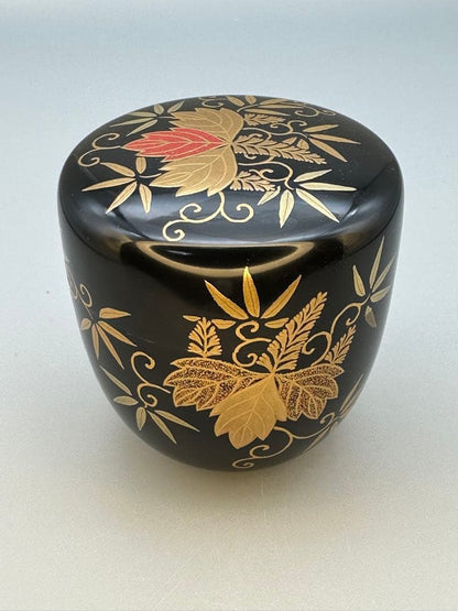 Sano Nagahiro | Natsume Tea Caddy | Kiri-zasa Maki-e | Paulownia Bamboo Grass | Iro-maki-e | Signed Box