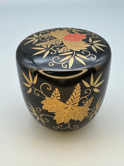 Sano Nagahiro | Natsume Tea Caddy | Kiri-zasa Maki-e | Paulownia Bamboo Grass | Iro-maki-e | Signed Box