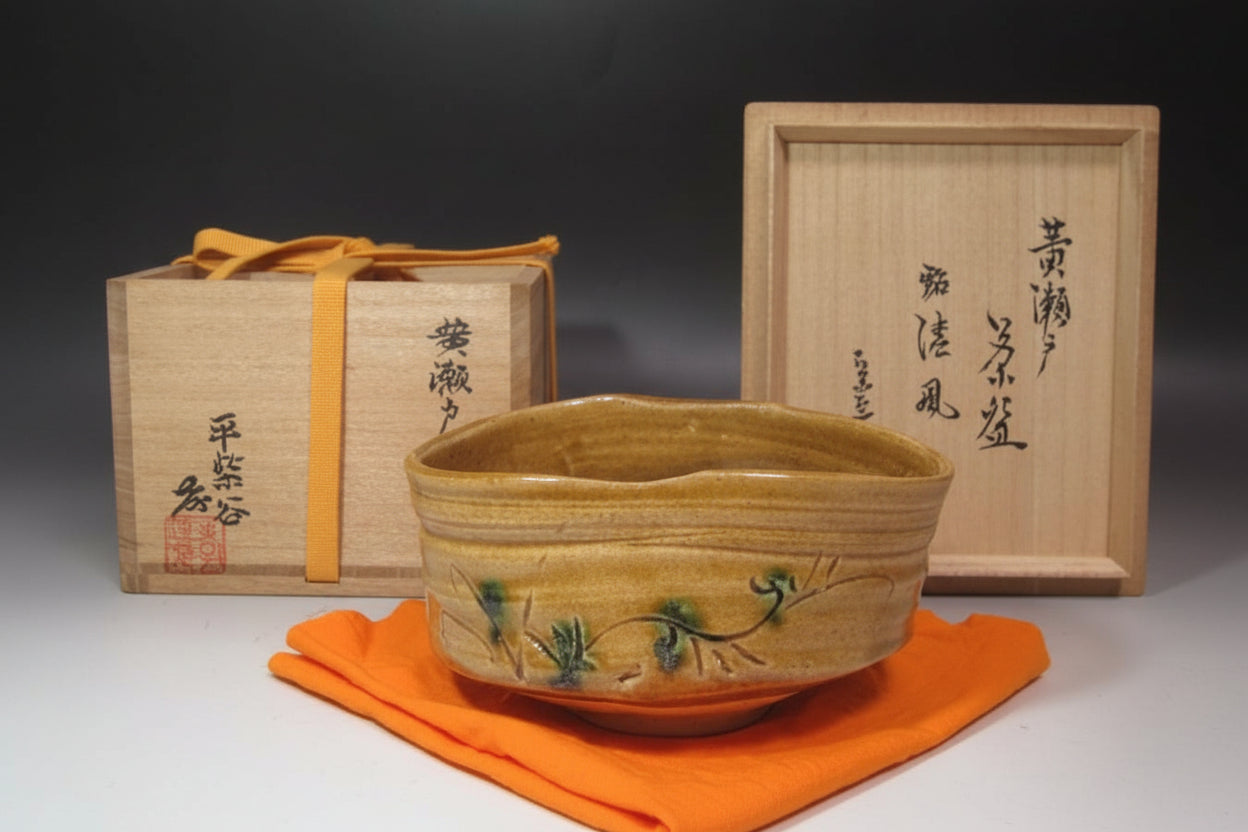 Ki-Seto Tea Bowl 'Seifu' by Kato Takuzo – Living National Treasure – Mino Ware – Japan