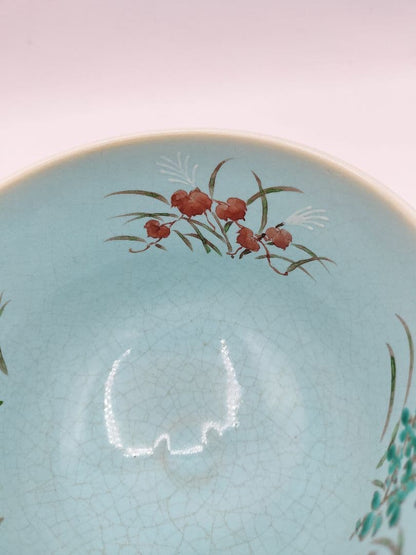 Four Seasons Floral Tea Bowl by Nakamura Ryōji — Ash Glaze, Overglaze Enamel, Kyoto Tradition
