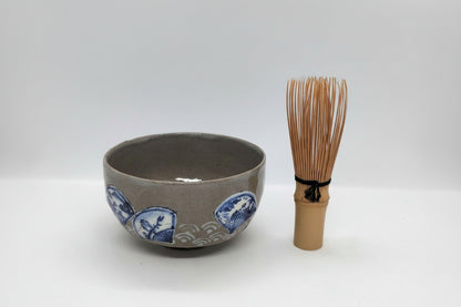 Kotoji-yaki Ceramic Porcelain Fusion Tea Bowl by Hekisui - Fan Medallion Chawan
