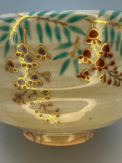 Iroe Wisteria Matcha Bowl by Tanaka Juho — Kyoto Overglaze Enamel Chawan with Tomobako