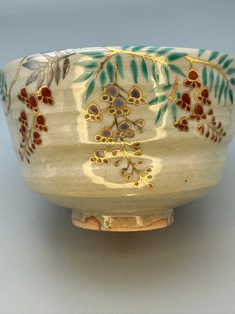 Iroe Wisteria Matcha Bowl by Tanaka Juho — Kyoto Overglaze Enamel Chawan with Tomobako