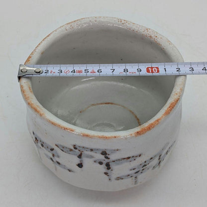 Shino Chawan by Sato Kayu — Iron-Painted Mino Matcha Bowl, Signed Box
