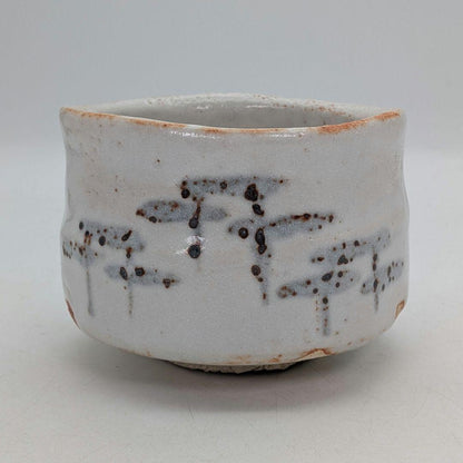 Shino Chawan by Sato Kayu — Iron-Painted Mino Matcha Bowl, Signed Box
