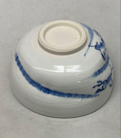 Blue White Galloping Horses Tea Bowl by Terao Tosho - Kyo-yaki Sometsuke Chawan