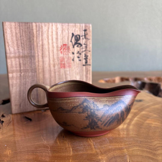 Mumyōi-yaki Yuzamashi Water Cooler | Sekisui Kiln Sado Island | Mountain Landscape | Signed Box