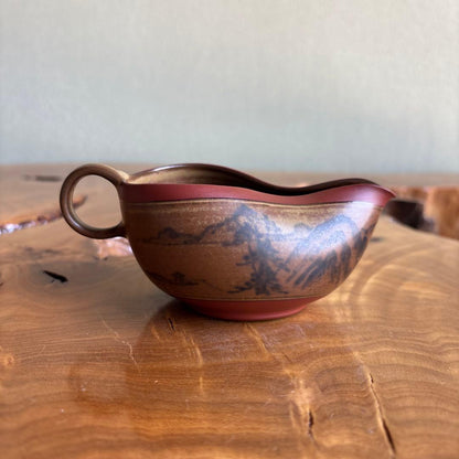 Mumyōi-yaki Yuzamashi Water Cooler | Sekisui Kiln Sado Island | Mountain Landscape | Signed Box