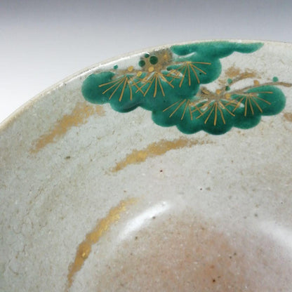 Ash Glaze Old Pine Tea Bowl by Somayama Keigetsu - Kyoto Ware Enamel