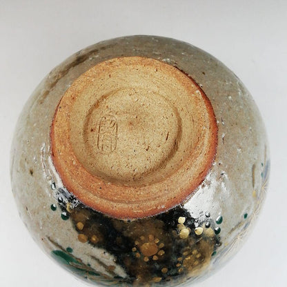 Ash Glaze Old Pine Tea Bowl by Somayama Keigetsu - Kyoto Ware Enamel