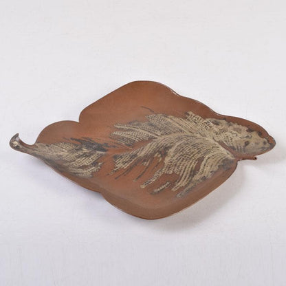 Takaoka Cast Bronze Leaf Tray by Nishimura Yoshimitsu with Tomobako