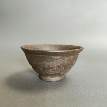 Sasaoka Shunzan Banko Ware Guinomi - Dark Yakishime Sake Cup from Mie Prefecture